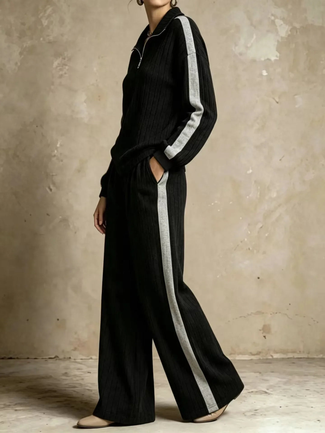 Elowyn Ribbed Half Zip Two Piece Set