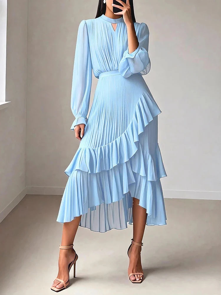Sireza Pleated Ruffle Midi Dress