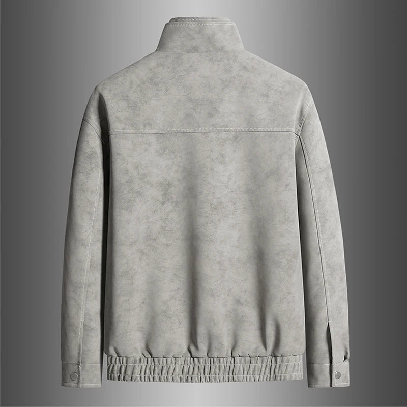 Khaki jacket back view showing seaming and collar