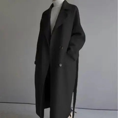 Black wool coat, front view