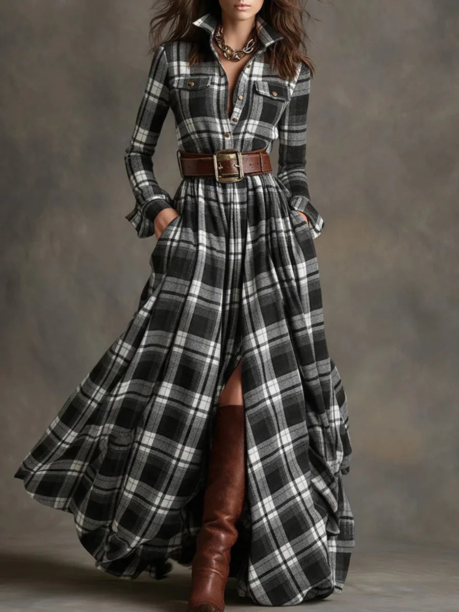 Maren Plaid Button Maxi Dress