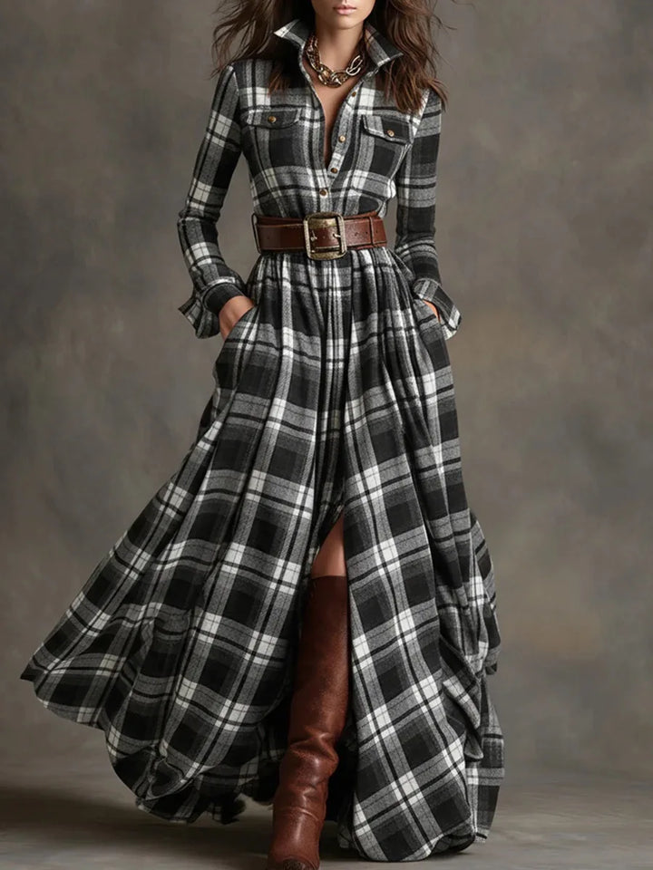 Maren Plaid Button Maxi Dress