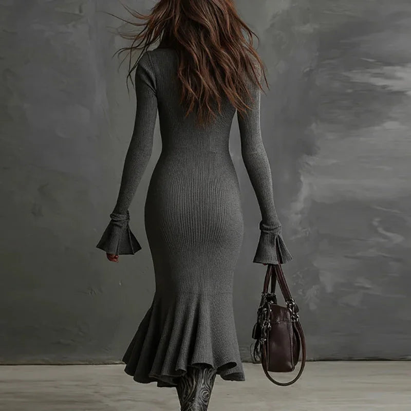 Jannat Ruffle Knit Midi Dress