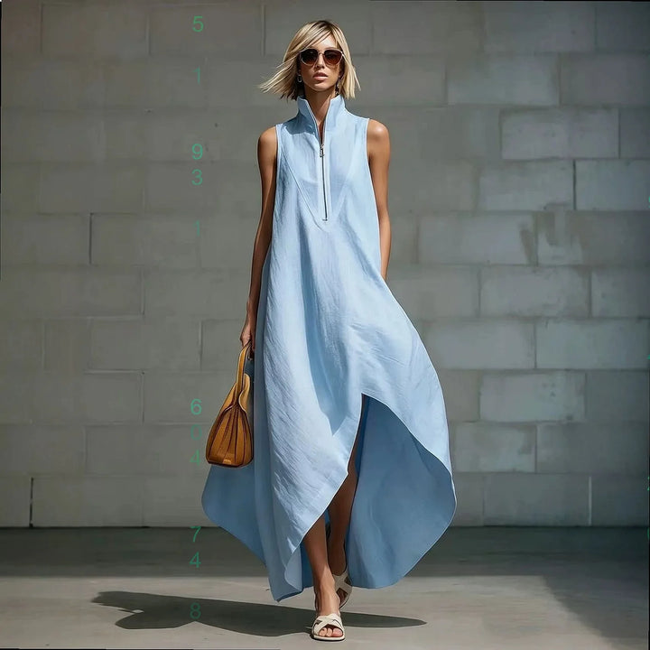 Rosy Sleeveless Half Zip Long Dress