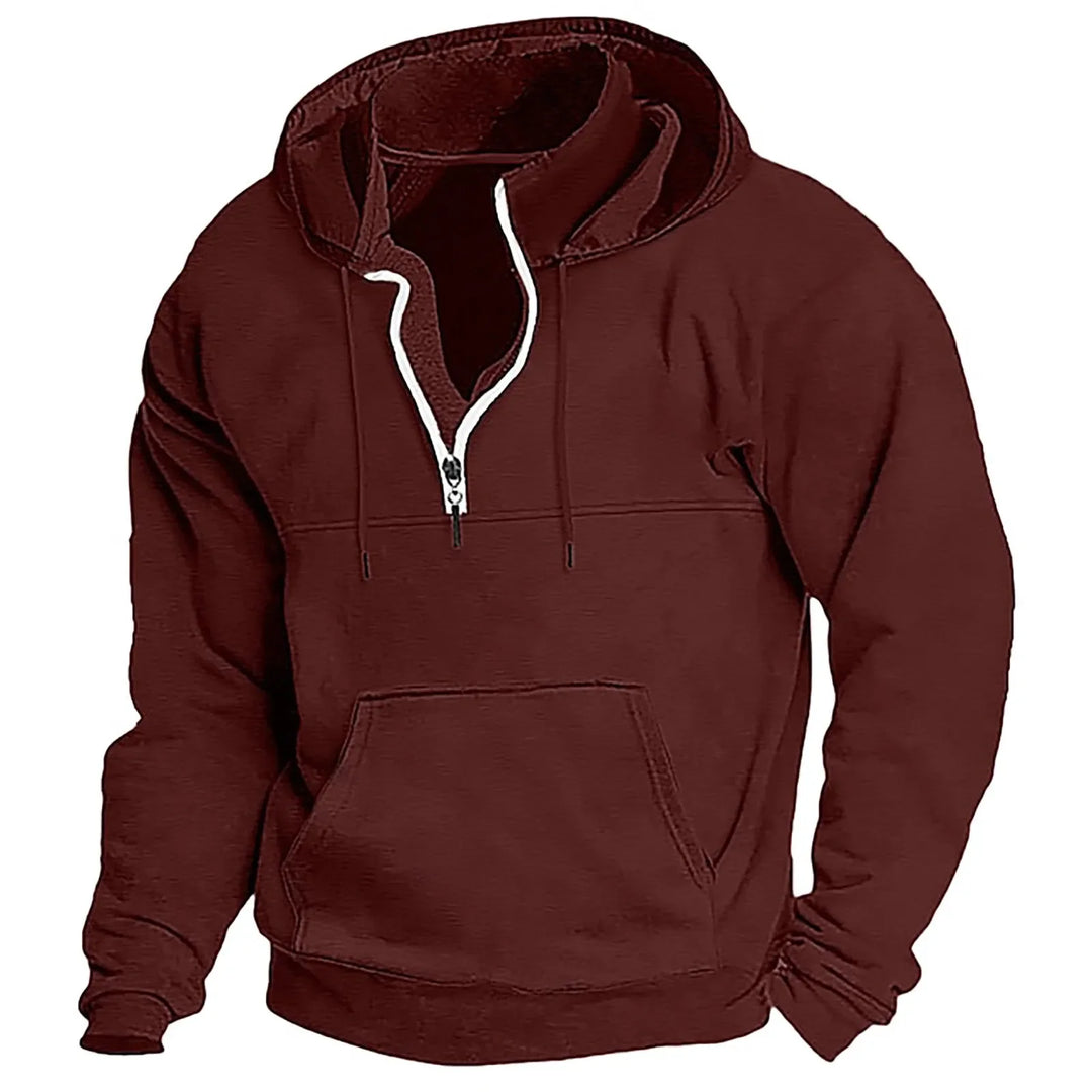Burgundy quarter zip hoodie front view