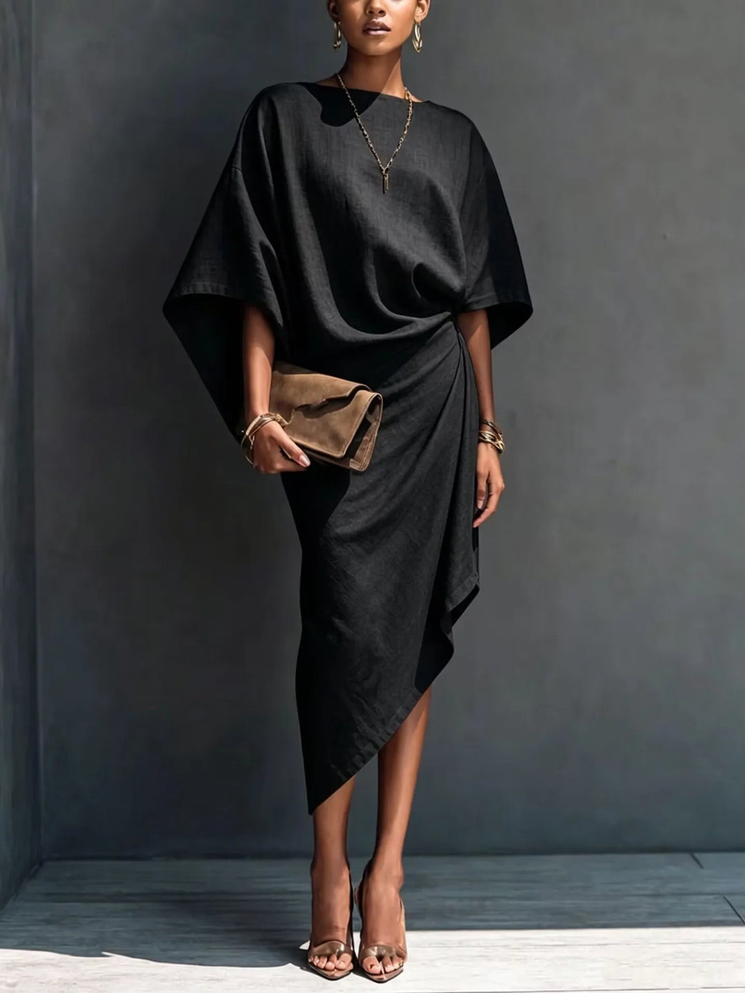Zephira Batwing Sleeve Midi Dress