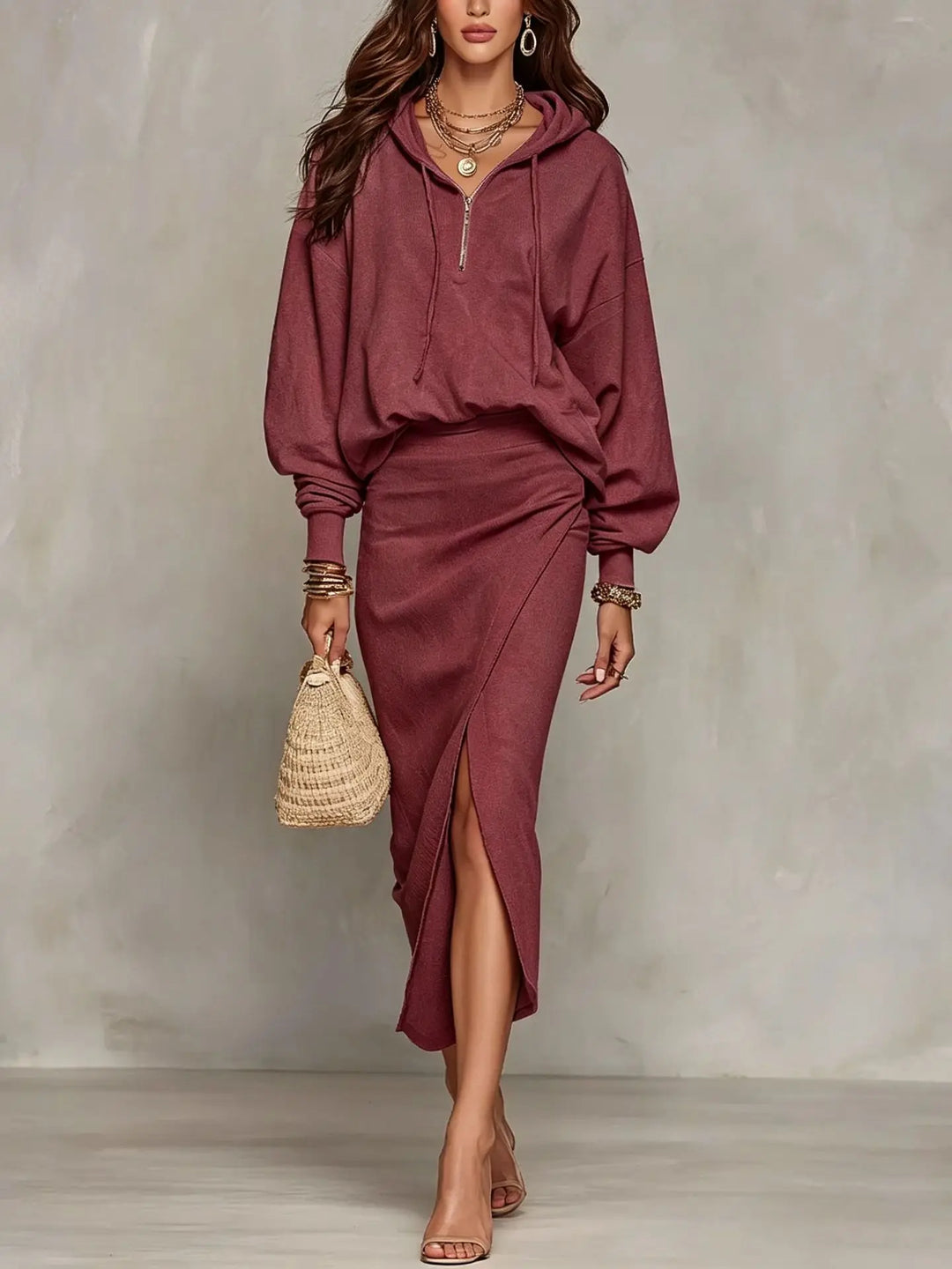Nolani Asymmetric Wrap Skirt Set