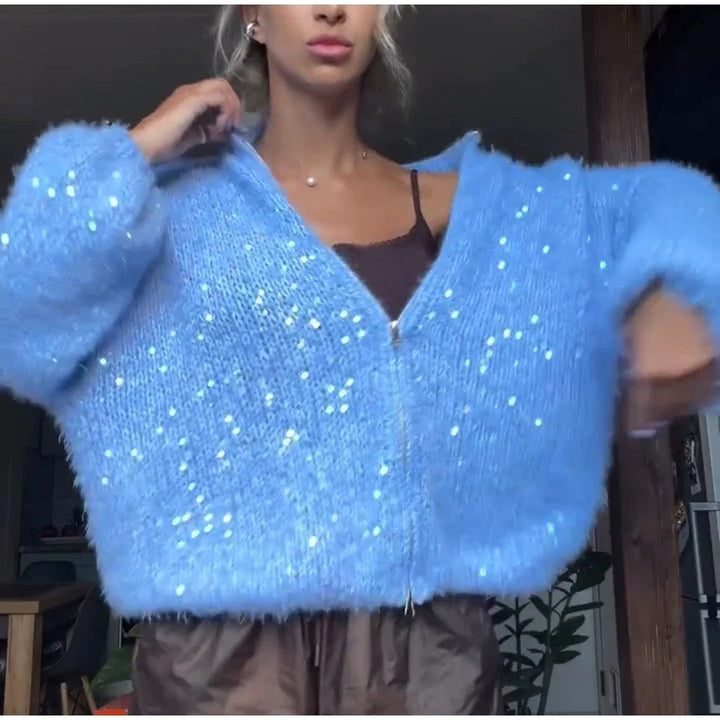 Solenne Sequin Zip Cardigan