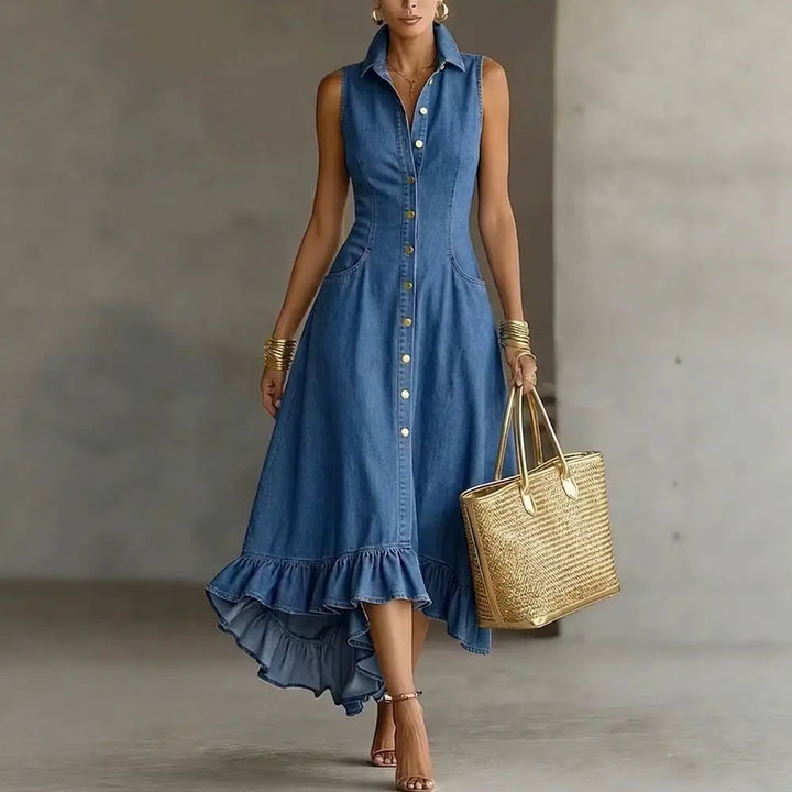 Damaria Ruffle Denim Midi Dress