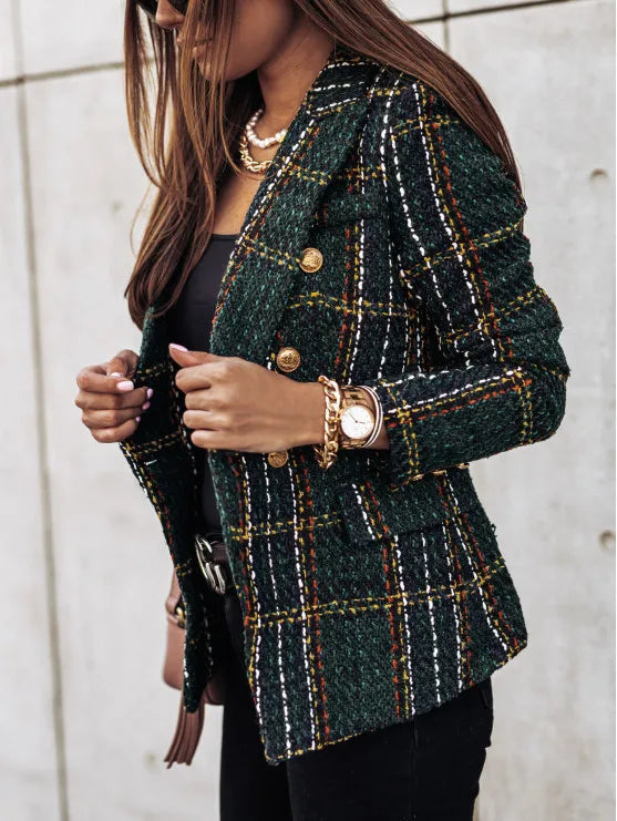 Corinne Double Breasted Plaid Blazer