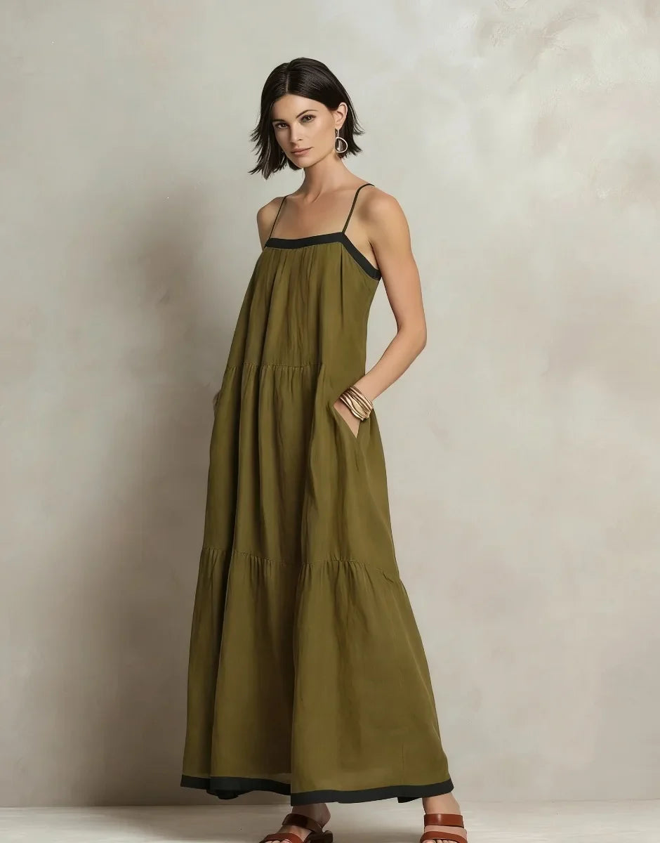 Lenna Bohemian Spaghetti Strap Linen Maxi Dress