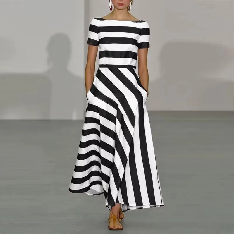 Zarina Striped Boat Neck Maxi Dress