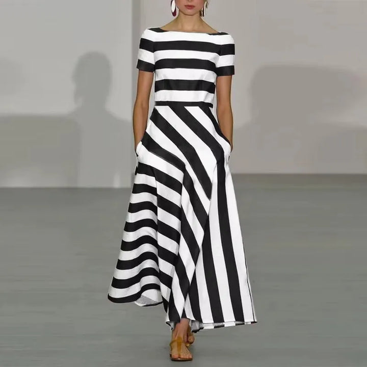 Zarina Striped Boat Neck Maxi Dress
