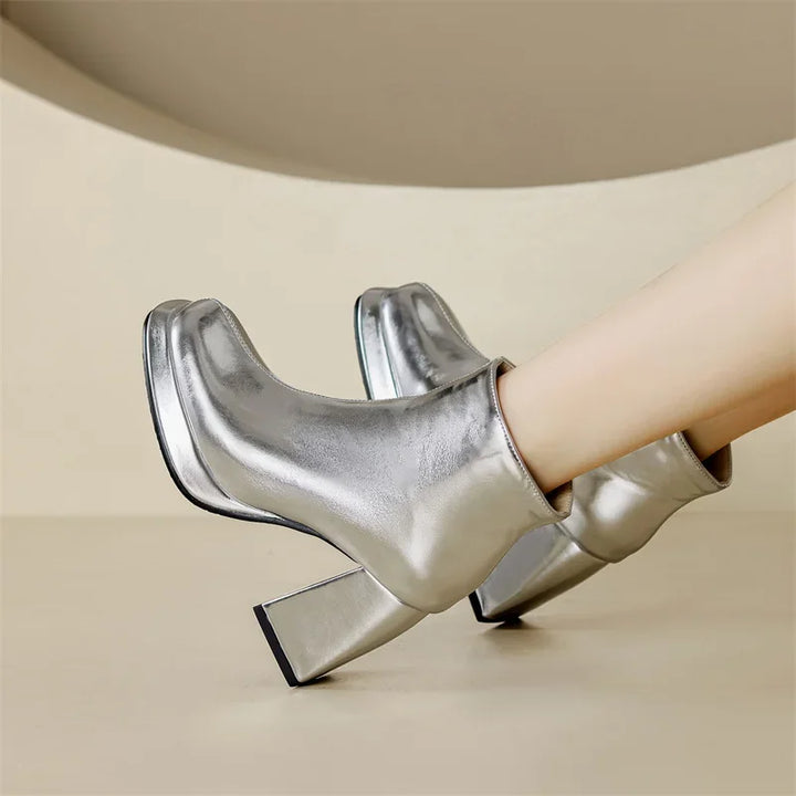 Aria Metallic Platform Ankle Boots