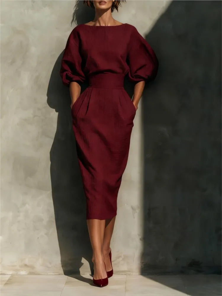 Sansa Elegant Linen Midi Dress