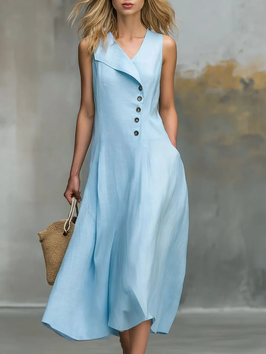Krista Button Detail Flowy Midi Dress