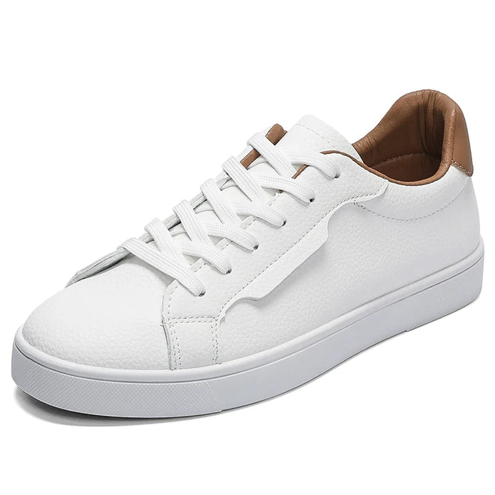 White sneaker angled front view showing toe and lace detail