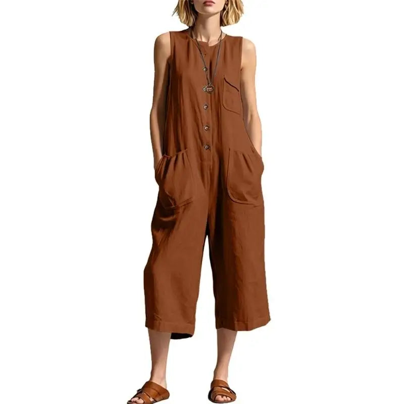 Marielle  Button Front Realxed Dungaree Jumpsuit