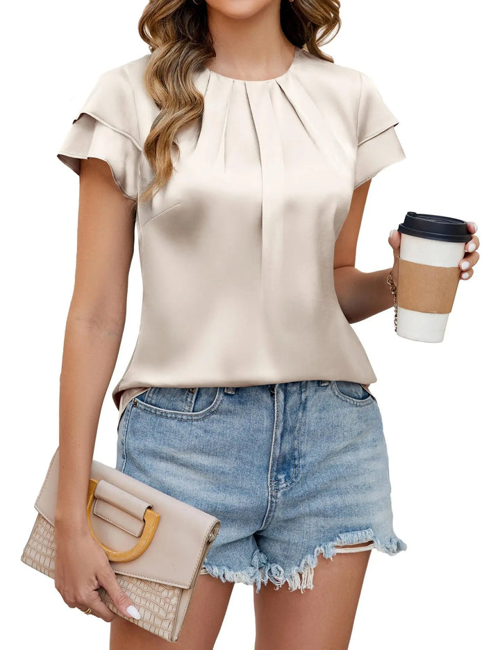 Maevina Satin Ruffle Sleeve Blouse