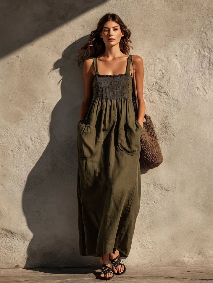 Fauna Shirred Pocket Maxi Dress