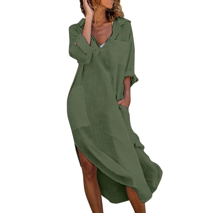 Seline Flowing Linen Long Shirt Dress