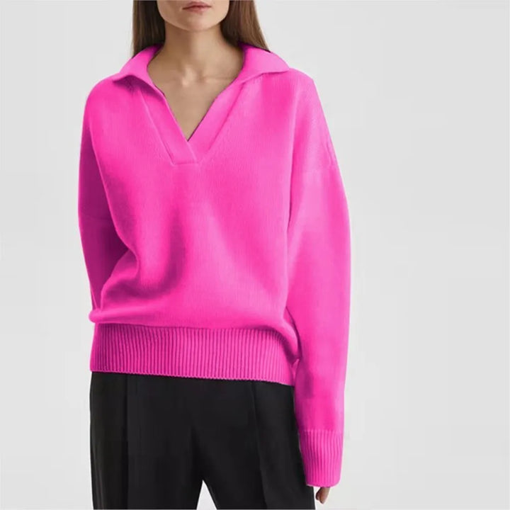 Rose red polo collar sweater front view