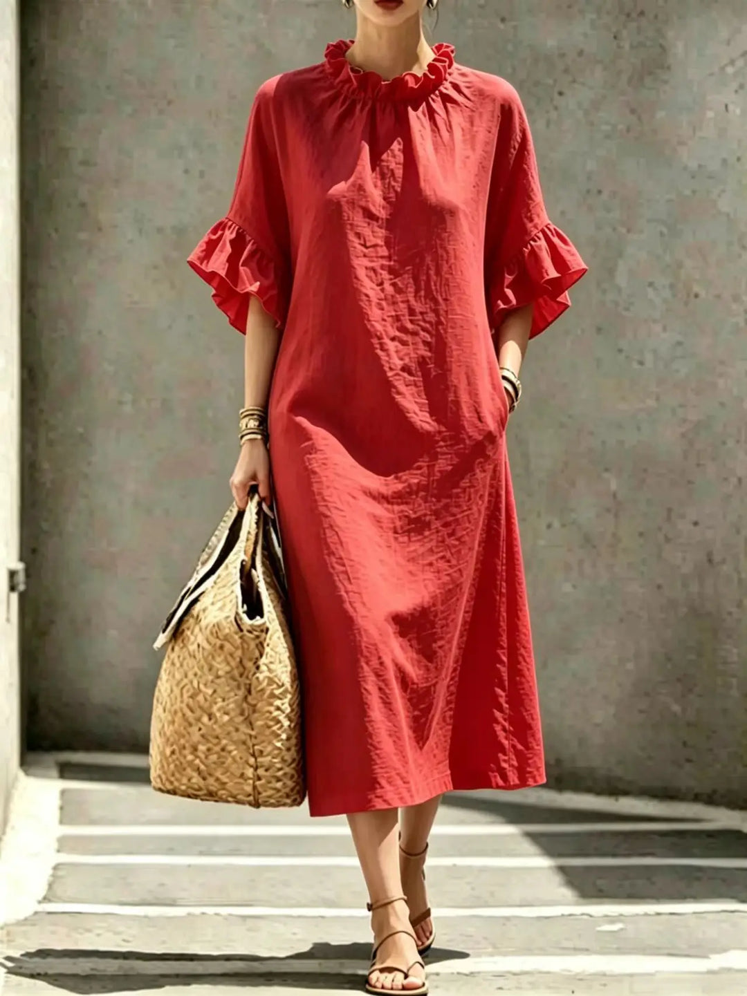 Idalia Ruffle Sleeve Midi Dress