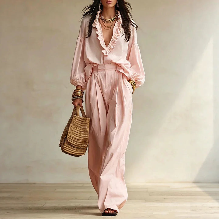 Zarelle Elegant Ruffle Trouser Set