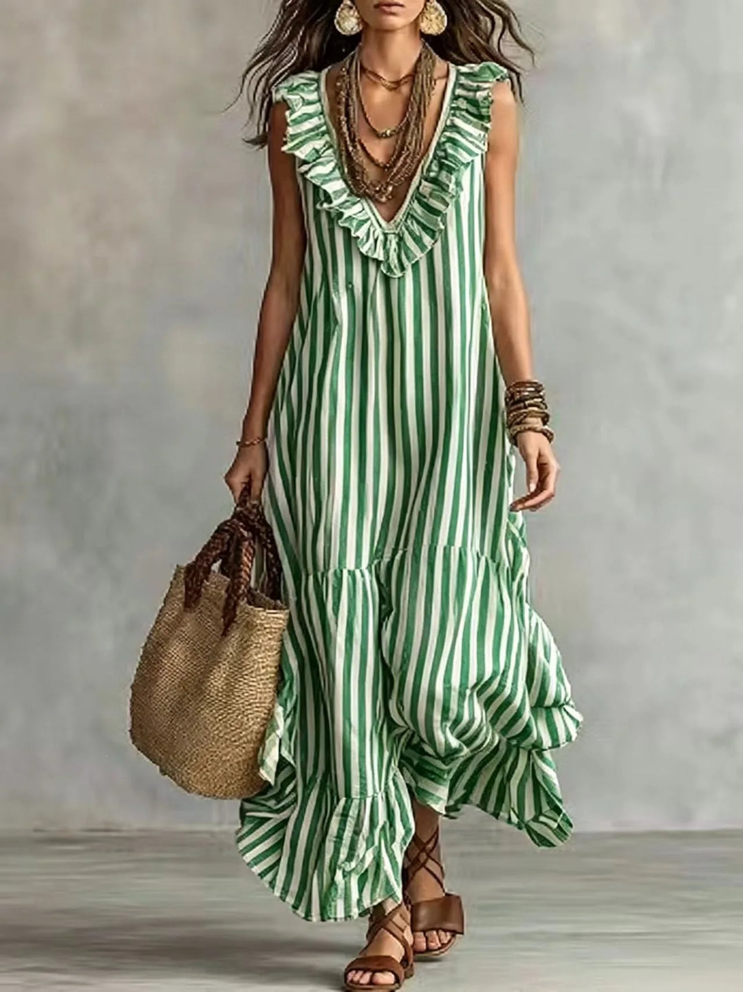 Kinsley Ruffle Striped Maxi Dress