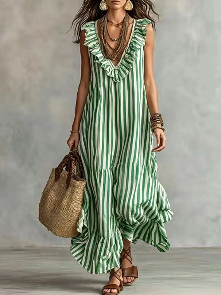 Kinsley Ruffle Striped Maxi Dress
