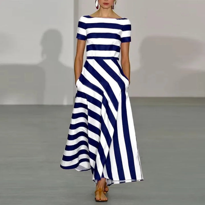 Zarina Striped Boat Neck Maxi Dress