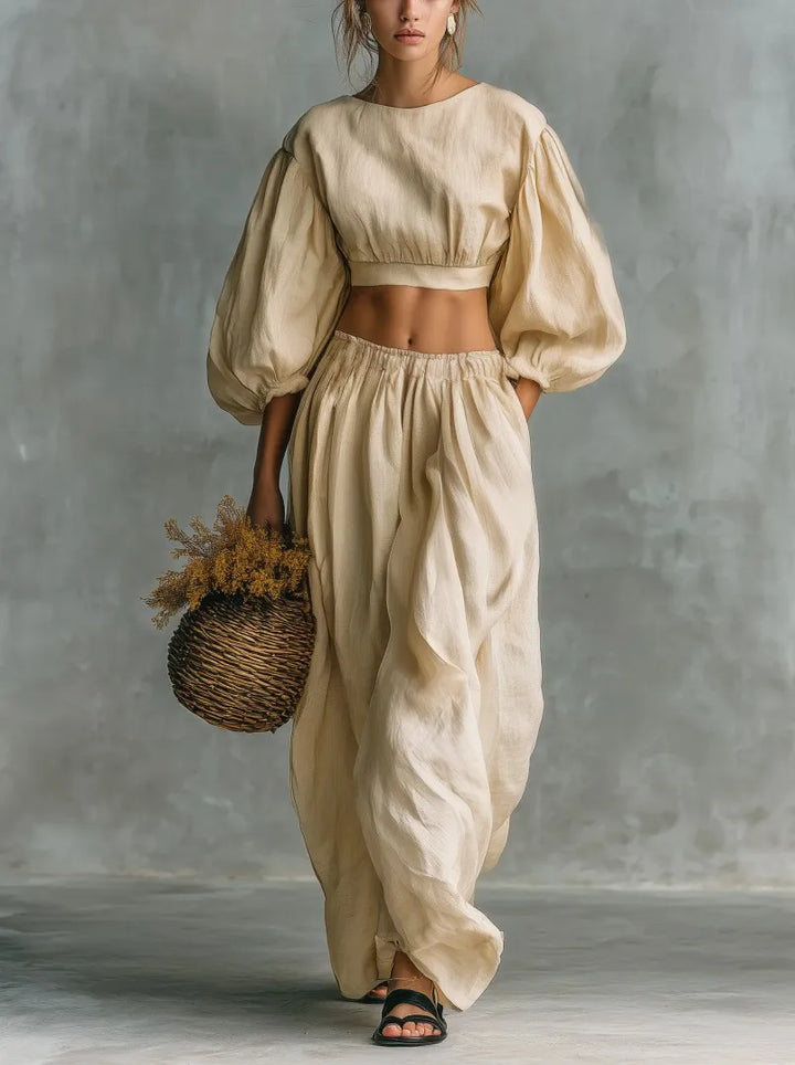 Ysoline Balloon Sleeve Trouser Set