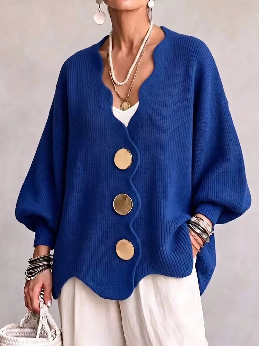 Blue oversized cardigan with lantern sleeves