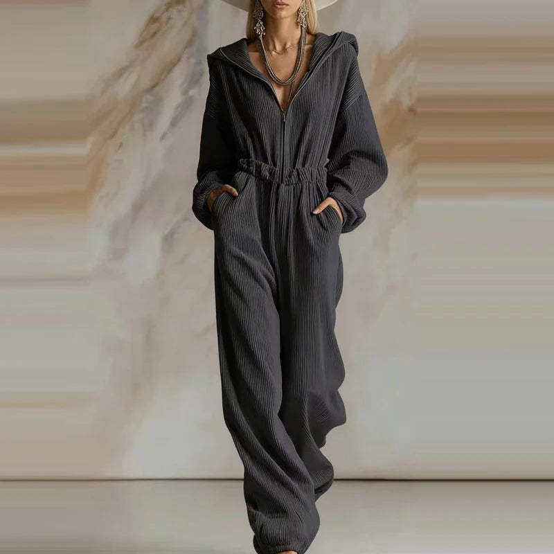Elora Ribbed Hooded Jumpsuit