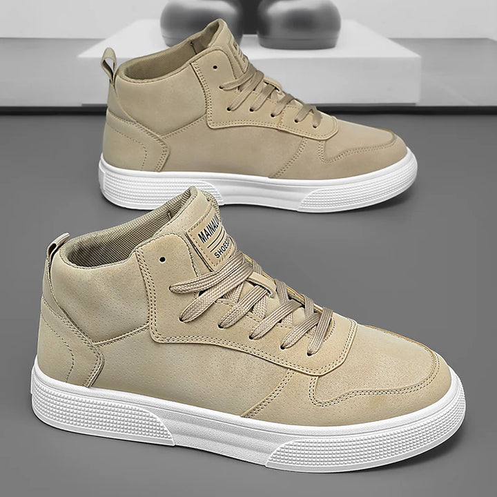 Khaki high-top sneakers, side profile pair