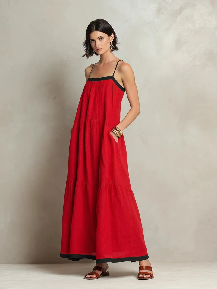 Lenna Bohemian Spaghetti Strap Linen Maxi Dress