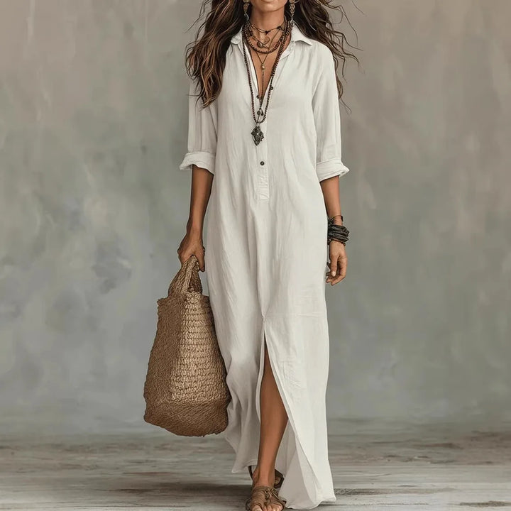 Victoria Linen Long Shirt Dress
