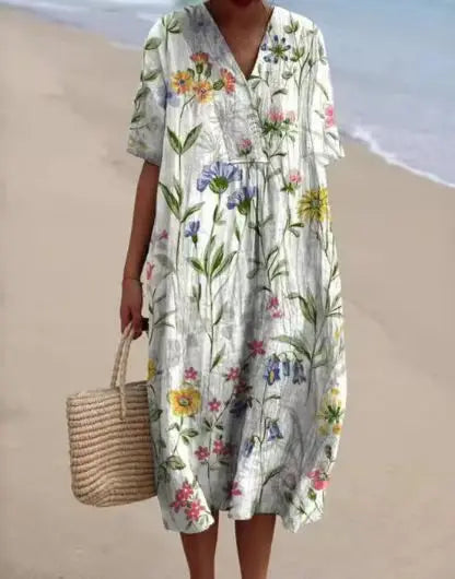Sydney Printed V Neck Midi Dress