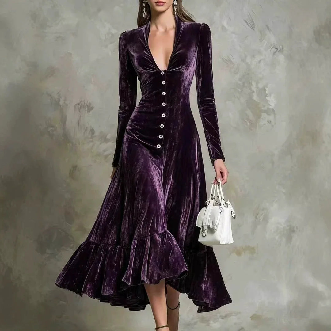 Rosalind Button Front Velvet Dress
