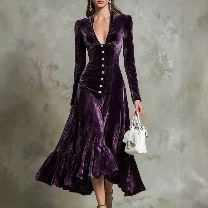 Rosalind Button Front Velvet Dress