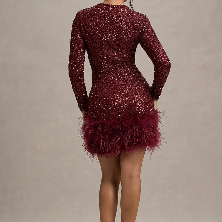 Calla Feather Trim Mini Dress