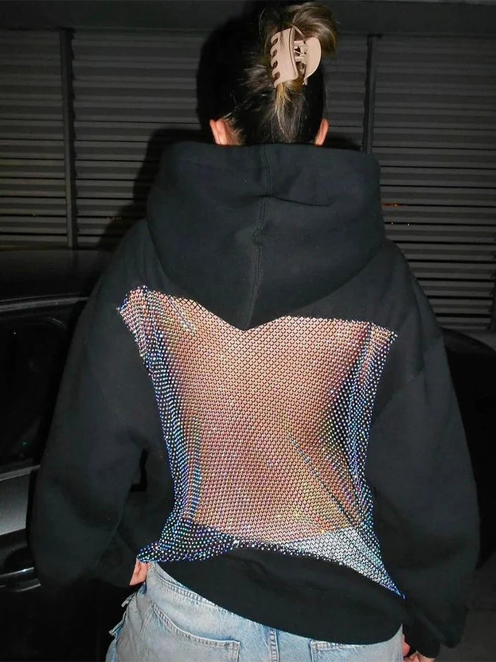 Yolanda Rhinestone Mesh Back Hoodie