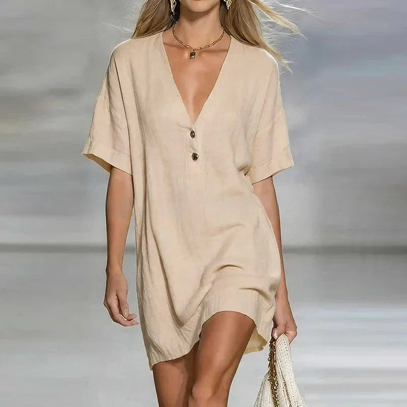 Lana V Neck Linen Shirt Dress