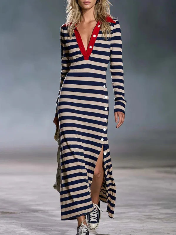 Victoria V Neck Stripe Dress