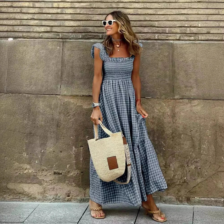 Solvane Retro Plaid Sleeveless Long Dress