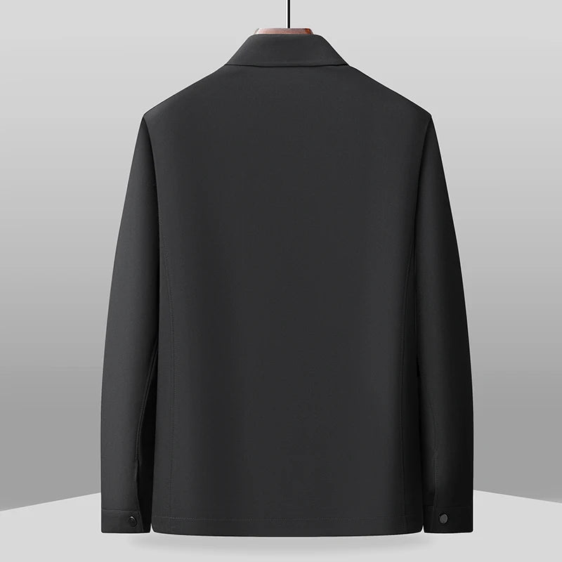 Black zip-front jacket, back view