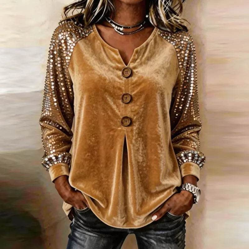 Julia Velvet Sequin Sleeve Blouse