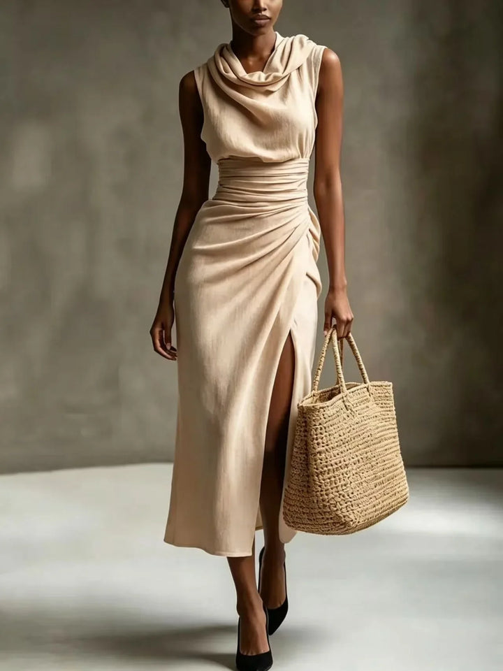 Raisa Ruched Scarf Neck Maxi Dress
