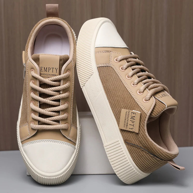 Khaki sneaker pair front and side angle