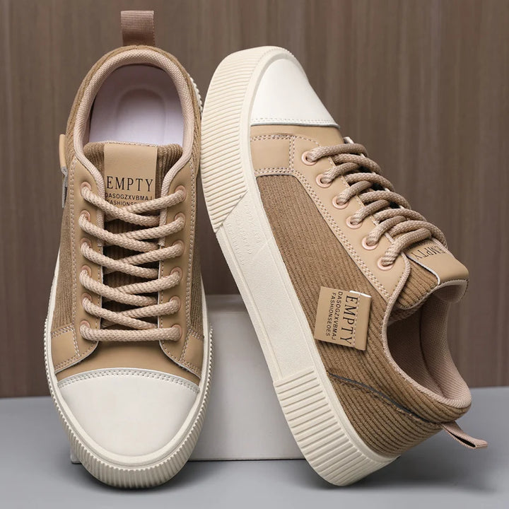 Khaki sneaker pair front and side angle